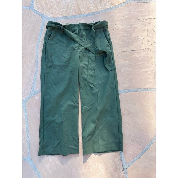 Loft Stretch Cropped Pants Size 10 Green Belted Ankle - Picture 1 of 3